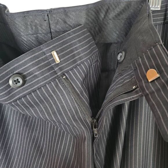 Perry Ellis Pinstriped Flat Front Portfolio Dress Pants Black Size 36x32 - Picture 11 of 14